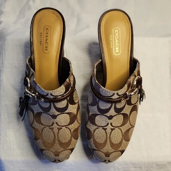 Coach Brown Mules with Signature Monogram and Chunky Heel - Picture 2 of 8